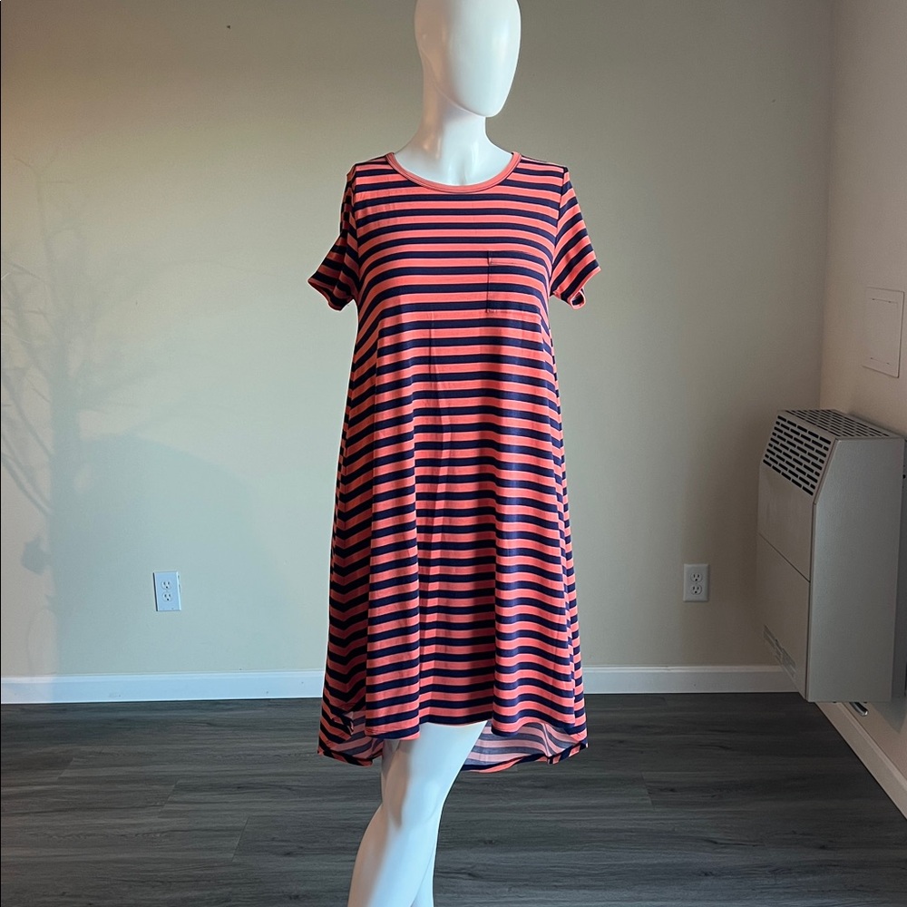NWOT Lularoe Women’s Violet and Orange striped dress.